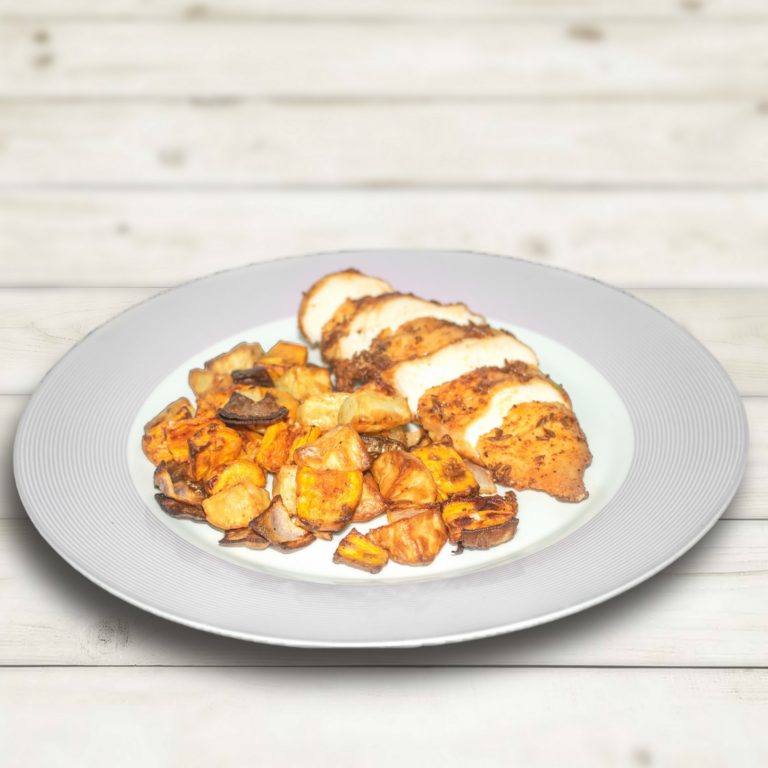 AIR FRIED SPICED CHICKEN AND VEGETABLES