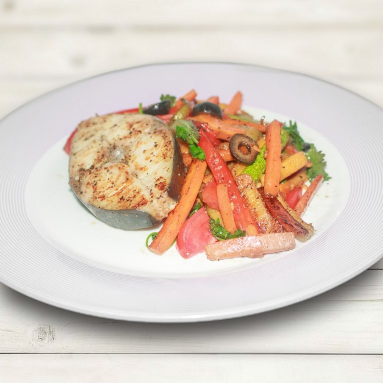 PAN FRIED WHITE FISH WITH VEGETABLES
