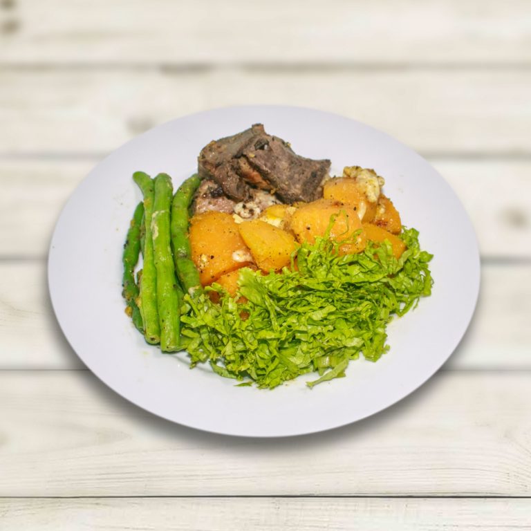 RUMP STEAK WITH BAKED PUMPKIN AND FETA