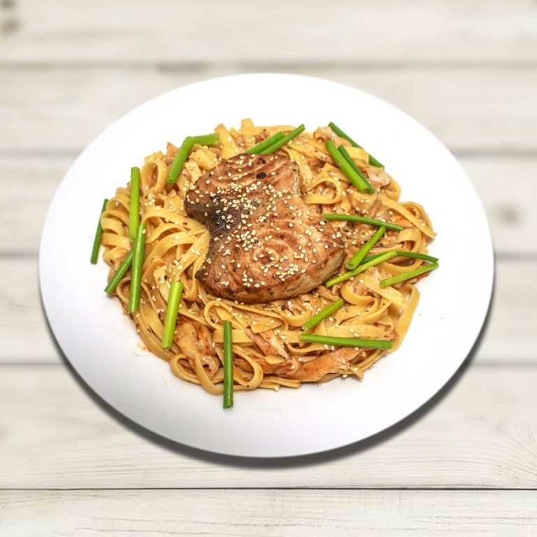 GRILLED FISH WITH MUSHROOM PASTA