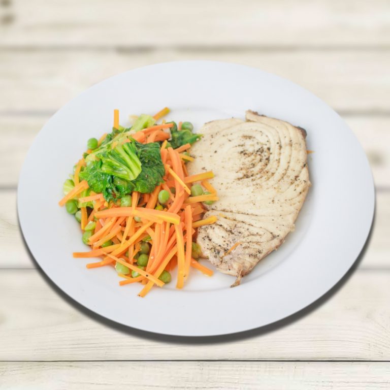 FRIED WHITEFISH, BRAISED LITTLE GEMS, PEAS WITH SUMMER HERBS AND SHALLOTS