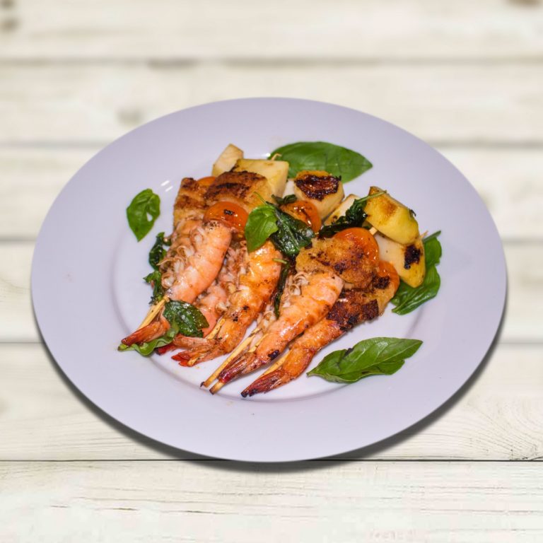 GRILLED SHRIMP PANZANELLA SKEWERS