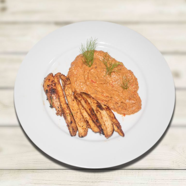 CHICKEN EGGPLANT RED PEPPER BABA GANOUSH