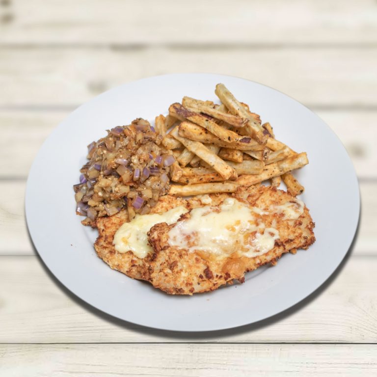 CHICKEN PARMIGIANA WITH SWEET POTATO FRIES