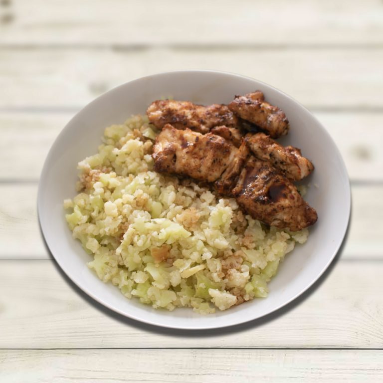 TERIYAKI-GLAZED COD WITH CAULIFLOWER RICE￼