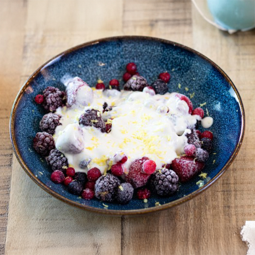 Iced-Berries with Warm Lemon Yogurt