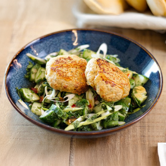 Thai Chicken Cakes & Herby Salad