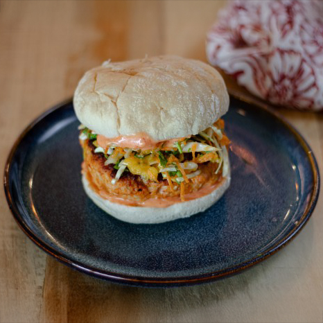 Thai Chicken Burgers with Mango Slaw