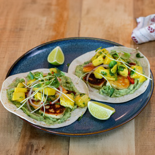 Hot Honey Mango Halloumi Tacos