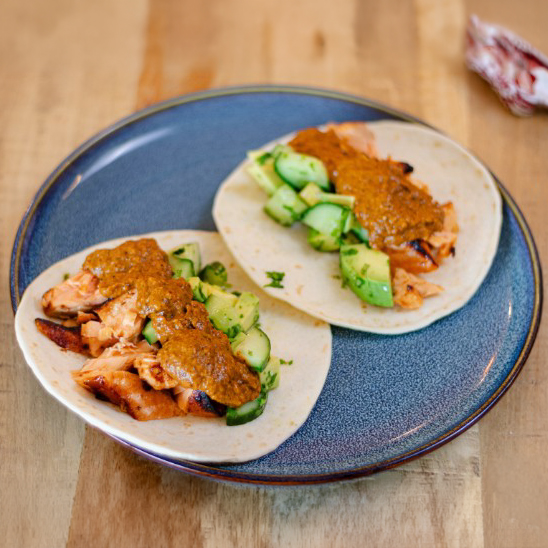 Salmon Tacos with Burnt Salsa